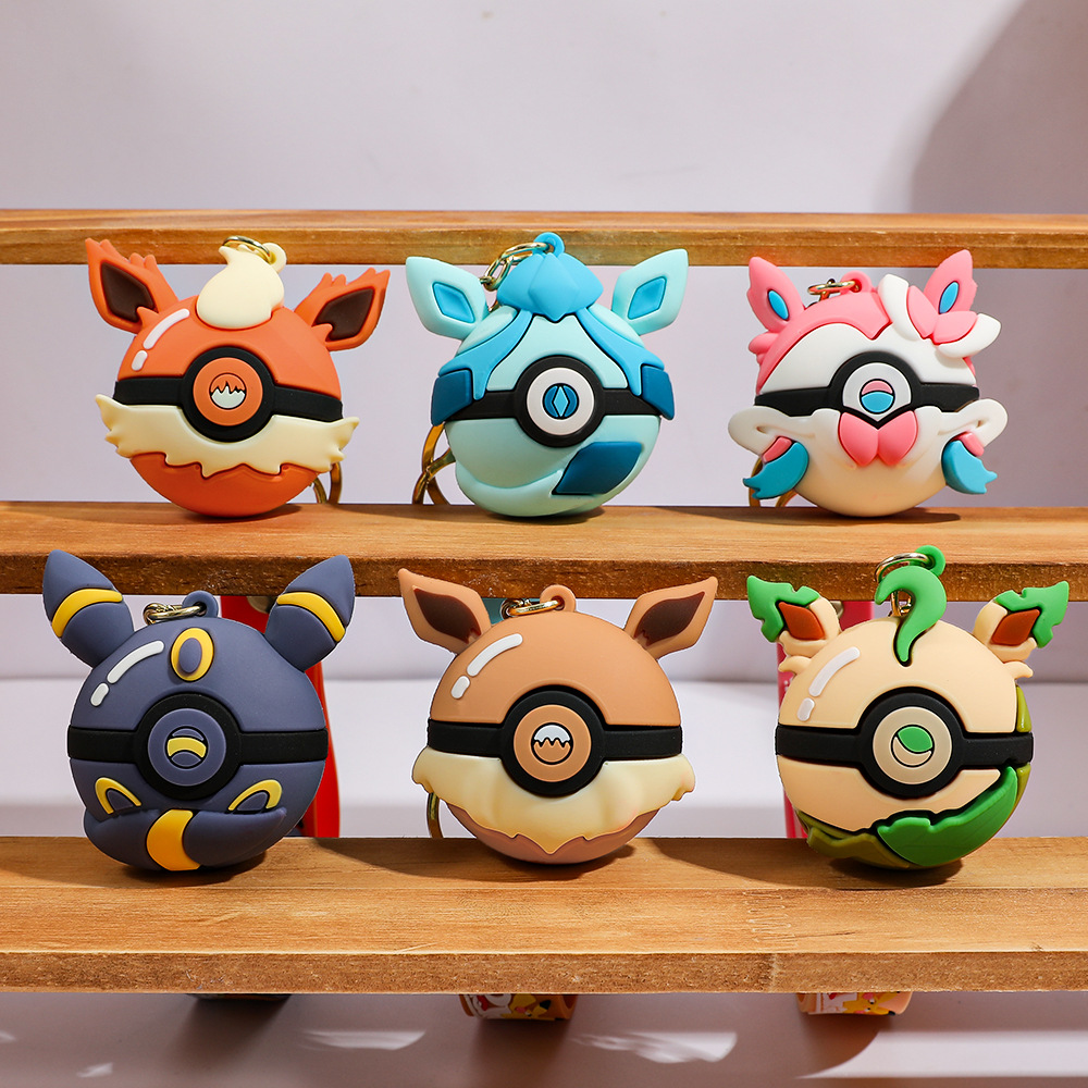Pokeball Cosplay Prop - พวงกุญแจโปเกมอน โปเกบอล การ์ตูนน่ารัก จี้รูปอีวุย ของตกแต่งกระเป๋า ของขวัญวันหยุดสำหรับเด็กและแฟนคลับ