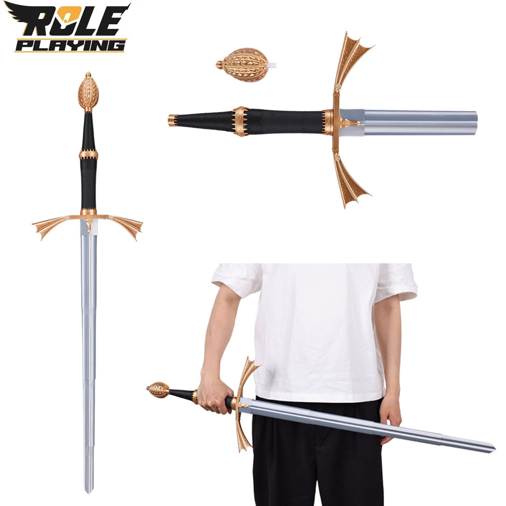 Cosplay Prop Knife - ดาบพลาสติกสีเงินแบบพับได้สำหรับคอสเพลย์ ดาบมังกร อุปกรณ์ตกแต่งชุดแฟนซีสำหรับผู้ใหญ่ชาย ของตกแต่งคอสเพลย์ ดาบปลอม สำหรับฮาโลวีน