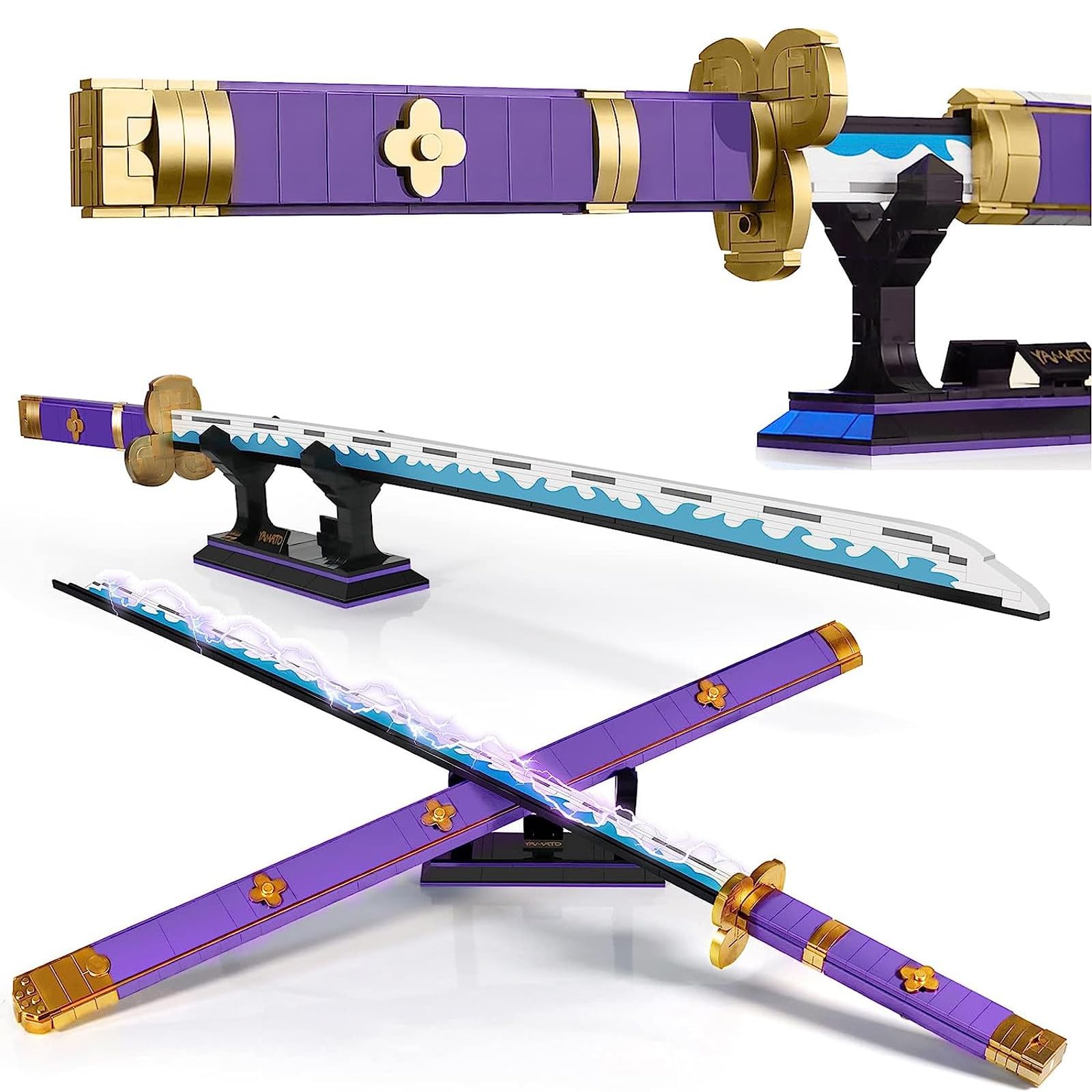Cosplay Prop Dagger - ชุดตัวต่อดาบคอสเพลย์อนิเมะ936ชิ้นชุดดาบ Enma Zoro สีม่วงหนึ่ง38.8IN พร้อมฝักดาบและที่ยึดสำหรับเด็กและผู้ใหญ่