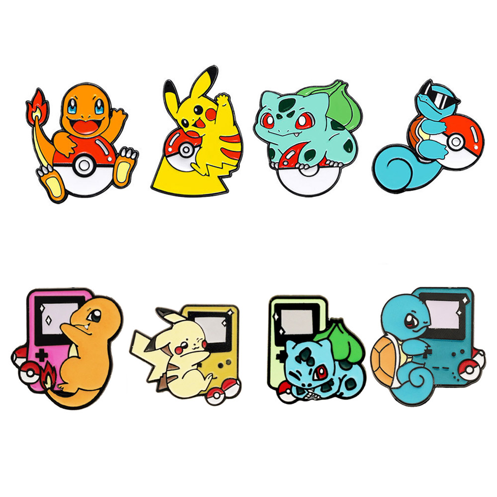 Pokeball Cosplay Prop - 4/8 ชิ้น ตัวละครโปเกมอนเริ่มต้น พร้อมชุดเข็มกลัดเคลือบโปเกบอล พิคาชู ชาร์แมนเดอร์