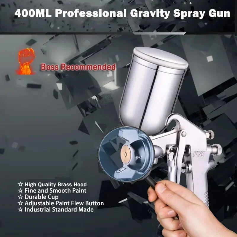 Metallic Spray Paint - ปืนพ่นสีปรับระดับได้ F-75 พร้อมหัวฉีด 1.5 มม. ด้ามจับสีเงิน